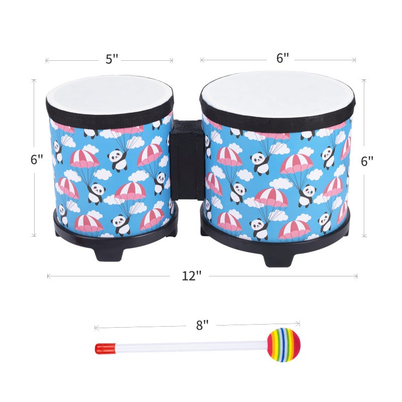 Musfunny Bongo Floor Tom Drums Set for Kids: Childrens Drum Percussion Music Instrument with 2 Mallets - Preschool Montessori Floor Babies Drum (Blue 5"" to 6"") - Image 4